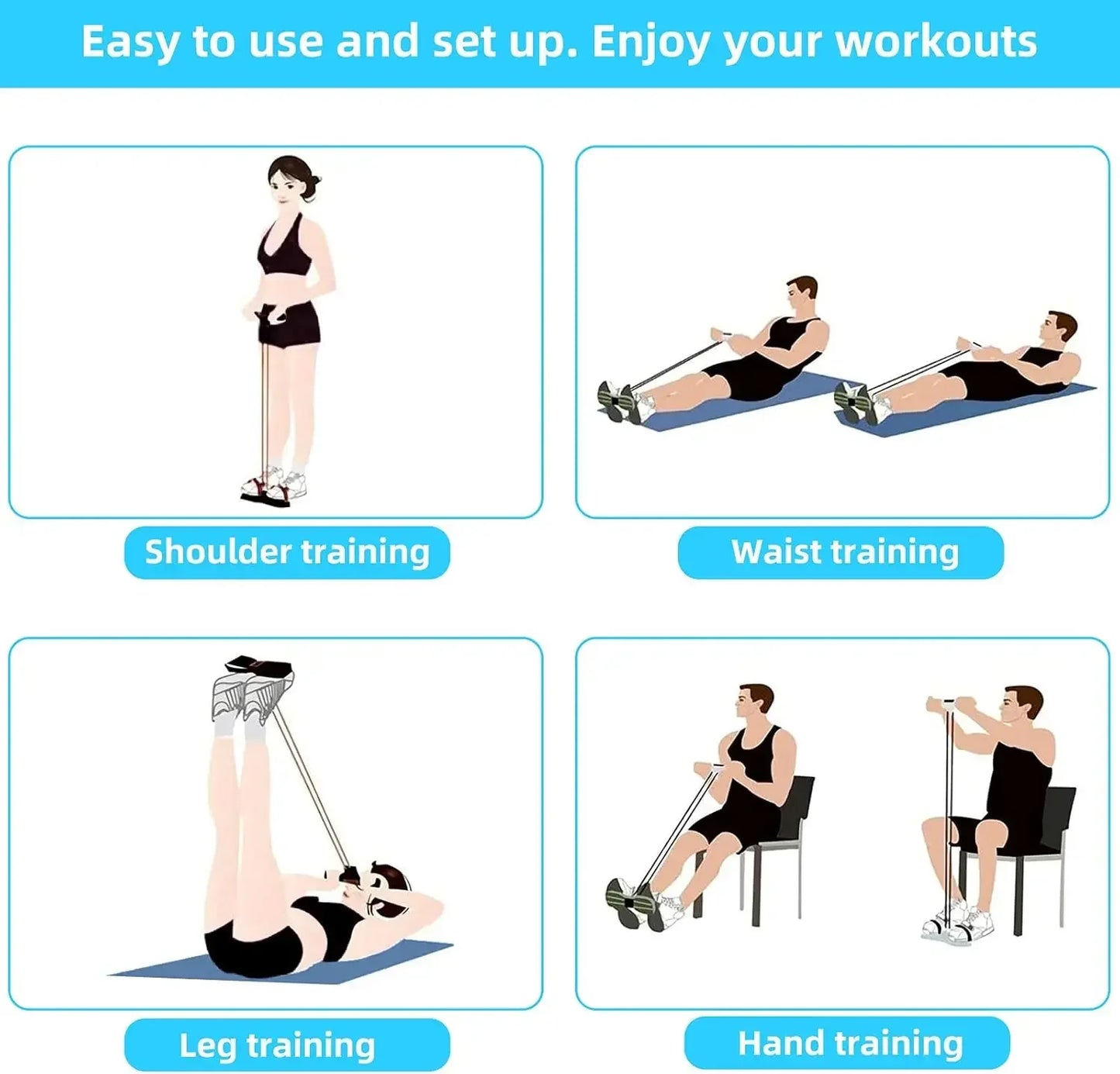 4/6-Tube Tensioner Multi-Functional Household Fitness Yoga Abdominal Strengthening Elastic Band Tension Rope Sit-Up Assistive